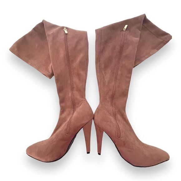 Anne Michelle Women's Suede Magnolia-08 Above Knee High Boots Pink Size 6.5 - Picture 2 of 8
